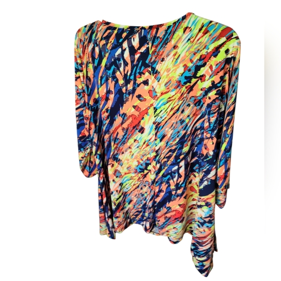 Peck & Peck Women’s XL 3/4 Sleeve Top Shirt Bright Colorful Art To Wear - Picture 3 of 7